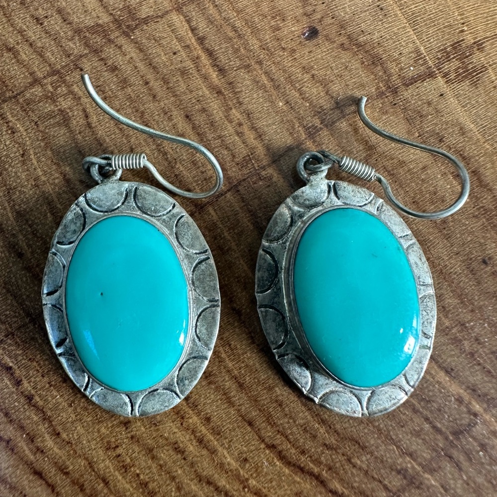 Silver Turquoise Oval Earrings